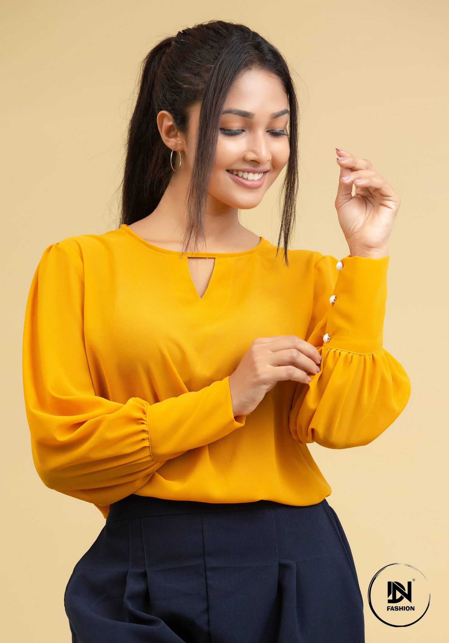 YELLOW LONG SLEEVE DETAILED BLOUSE yellow-long-sleeve-detailed-blouse